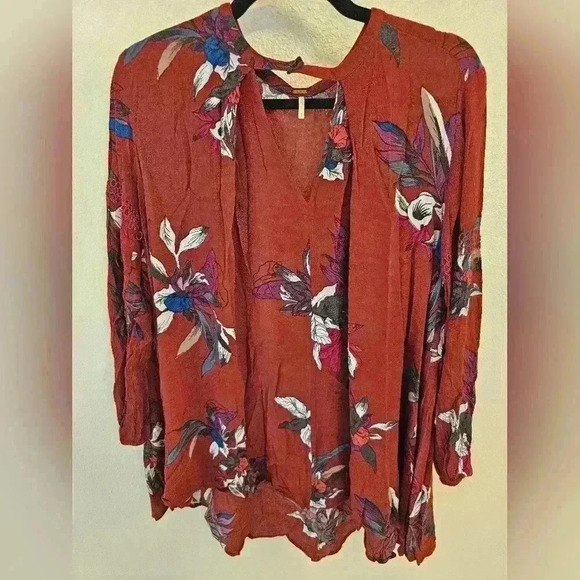 Free People Womens Size S Electric Orchid Print Swing Tunic Dress Boho Flowers - Picture 5 of 14